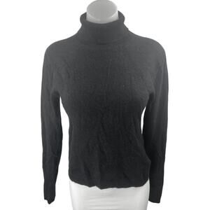 Women's Black 100% Cashmere Long Sleeve Turtleneck Pullover Sweater Top Size XL